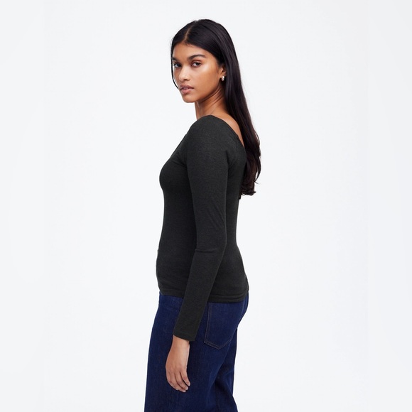 NWT Madewell Jersey V-Neck Long-Sleeve Top in black - Picture 3 of 14